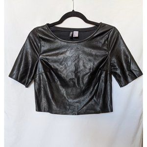 H&M Black Crop Faux Leather Top